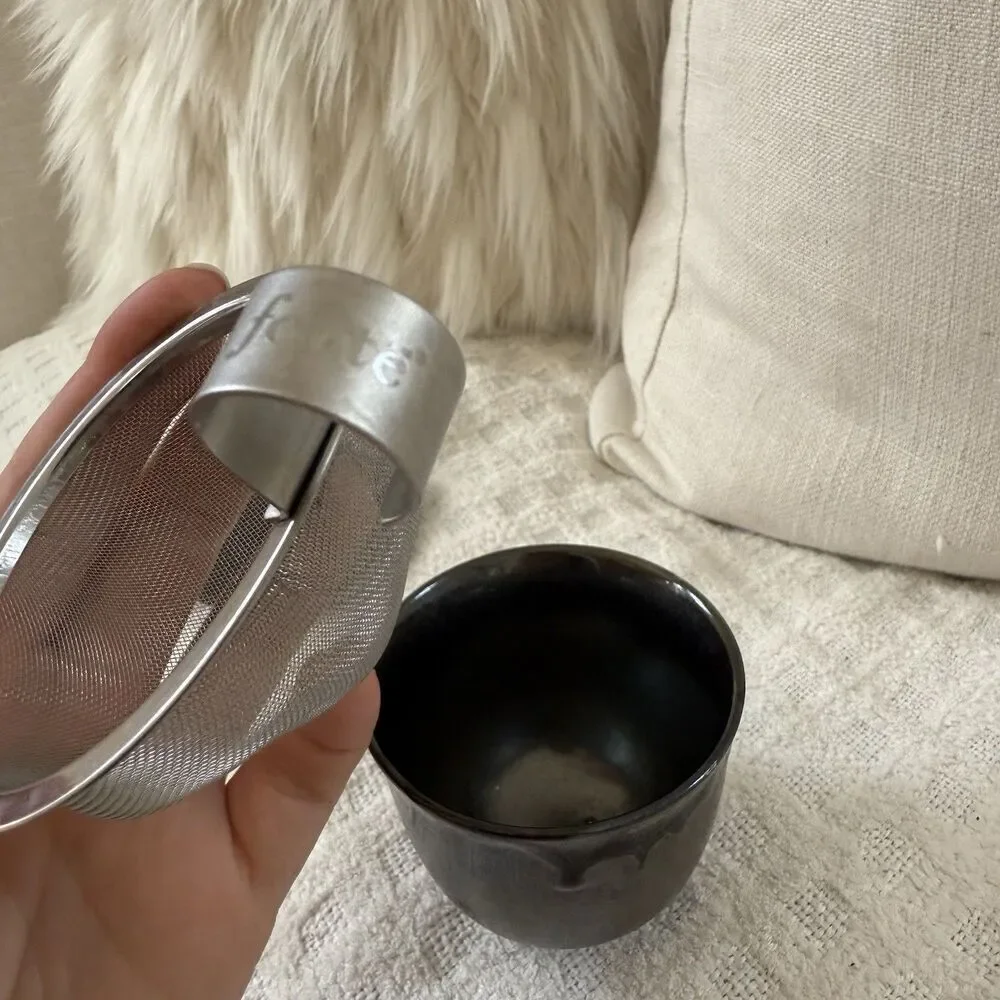 Teavana Japanese Tea Cup Set of 2 Bronze Oil Slick Metallic Ibushi Smoky Japan